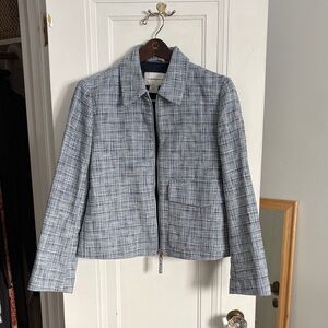 Club Monaco Blue Tweed Zip-Front Blazer